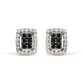 Men's 10K Yellow Gold 1.00 Cttw White and Black Diamond Emerald Shape Halo Stud Earring (Black / I-J Color, I2-I3 Clarity)