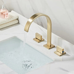 Brushed Gold Double Handle Basin Faucet with Three Holes