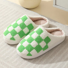 Winter Chessboard Cotton Slippers for Indoor Use