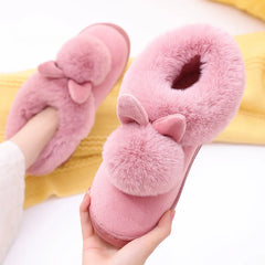 Evshine Winter Plush House Slippers For Women Cute Cartoon Indoor Fuzzy Slides Fur Lined Cotton Shoes Cozy Bedroom Furry Slipper