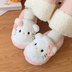 Cartoon Women Plush Slippers Hello Kitty Sanrio Home Anti Slip Autumn Winter Cute Girls Warm Home Indoor Cotton Slippers Gift