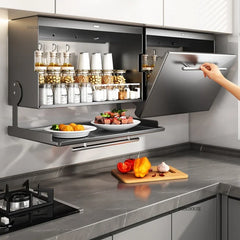 Kitchen Storage Racks Wall Mounted Spice Box Double Layer Foldable Prep Station Magnetic Hook Hanging Cabinet Organizer AA