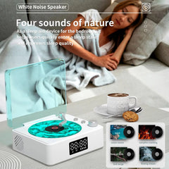 Waves Vinyl Player Bluetooth Speaker with White Noise Retro Turntable Speaker Sleep Aid Vitrola Shaped Speaker with RGB Light