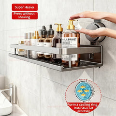 High Quality Aluminum No Drill Bathroom Organizer Suction Cup Wall Mount Rack with Shelf for Toilet and Bathroom Space Saving