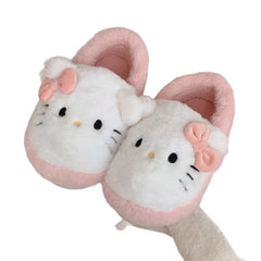 Cartoon Women Plush Slippers Hello Kitty Sanrio Home Anti Slip Autumn Winter Cute Girls Warm Home Indoor Cotton Slippers Gift