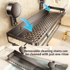 High Quality Aluminum No Drill Bathroom Organizer Suction Cup Wall Mount Rack with Shelf for Toilet and Bathroom Space Saving