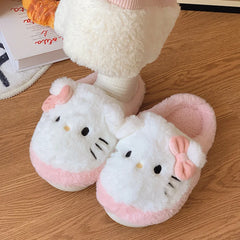 Cartoon Women Plush Slippers Hello Kitty Sanrio Home Anti Slip Autumn Winter Cute Girls Warm Home Indoor Cotton Slippers Gift