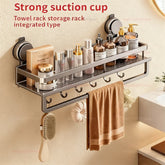High Quality Aluminum No Drill Bathroom Organizer Suction Cup Wall Mount Rack with Shelf for Toilet and Bathroom Space Saving