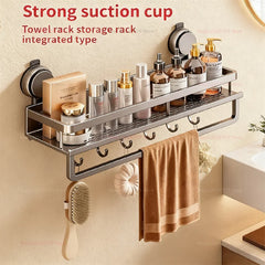 High Quality Aluminum No Drill Bathroom Organizer Suction Cup Wall Mount Rack with Shelf for Toilet and Bathroom Space Saving