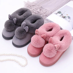 Evshine Winter Plush House Slippers For Women Cute Cartoon Indoor Fuzzy Slides Fur Lined Cotton Shoes Cozy Bedroom Furry Slipper