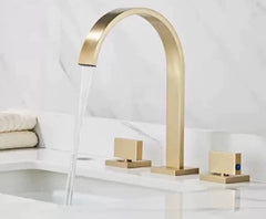 Brushed Gold Double Handle Basin Faucet with Three Holes