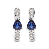 10K White Gold Pear Shaped Blue Sapphire and 1/10 Cttw Diamond Huggy Hoop Earrings (H-I Color, I1-I2 Clarity)