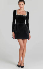 Chloe™ Elegant Summer Long Sleeve Dress with Rhinestones