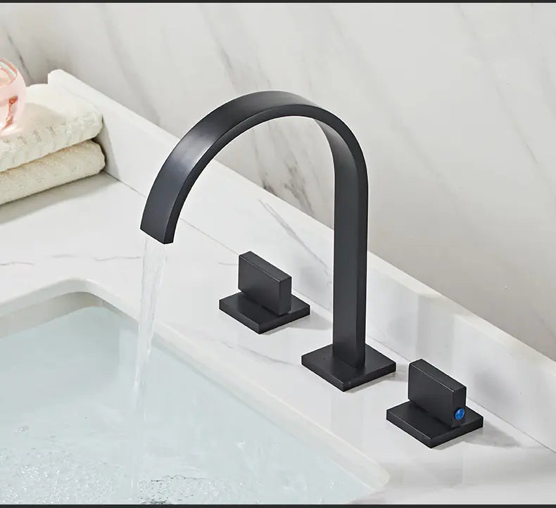 Brushed Gold Double Handle Basin Faucet with Three Holes