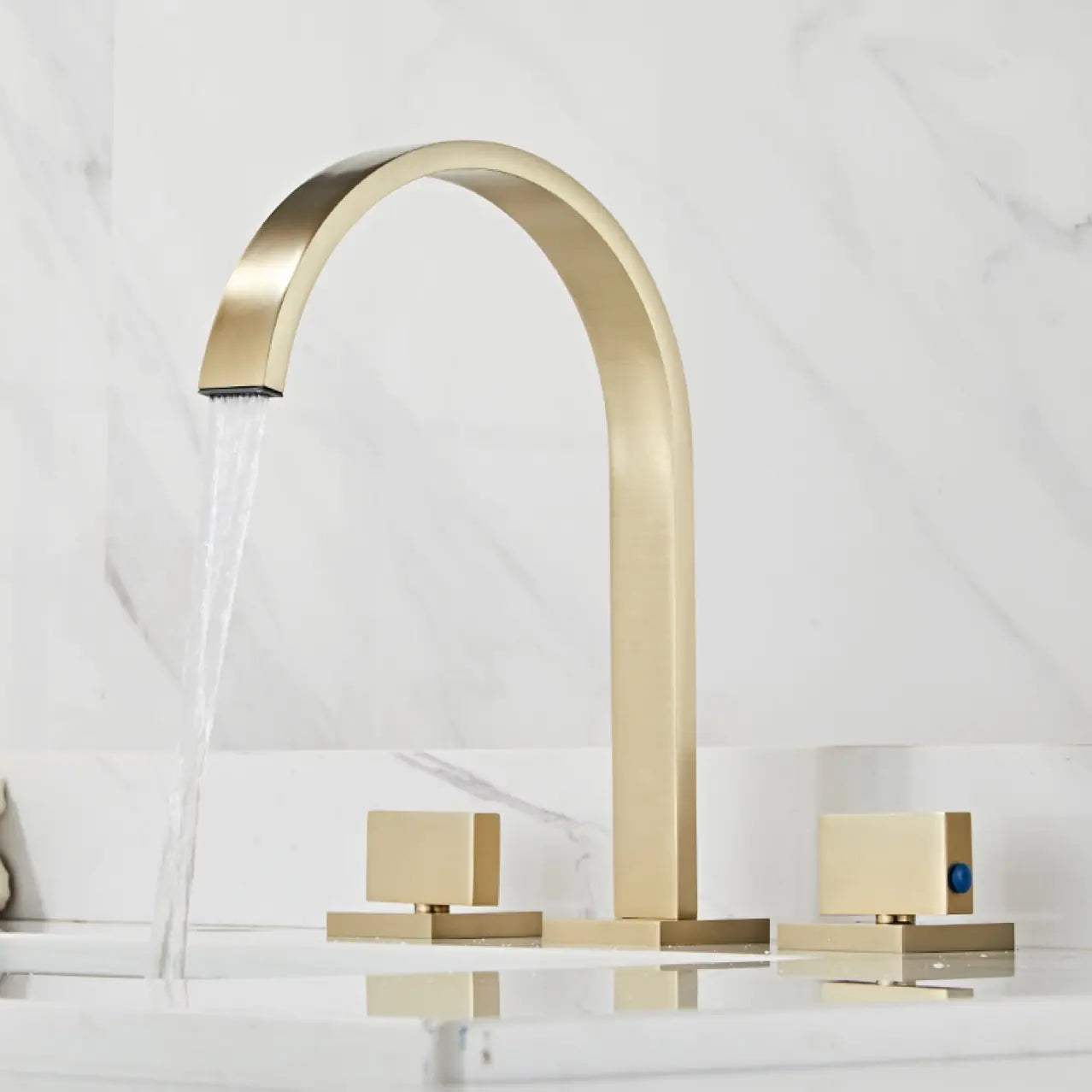 Brushed Gold Double Handle Basin Faucet with Three Holes
