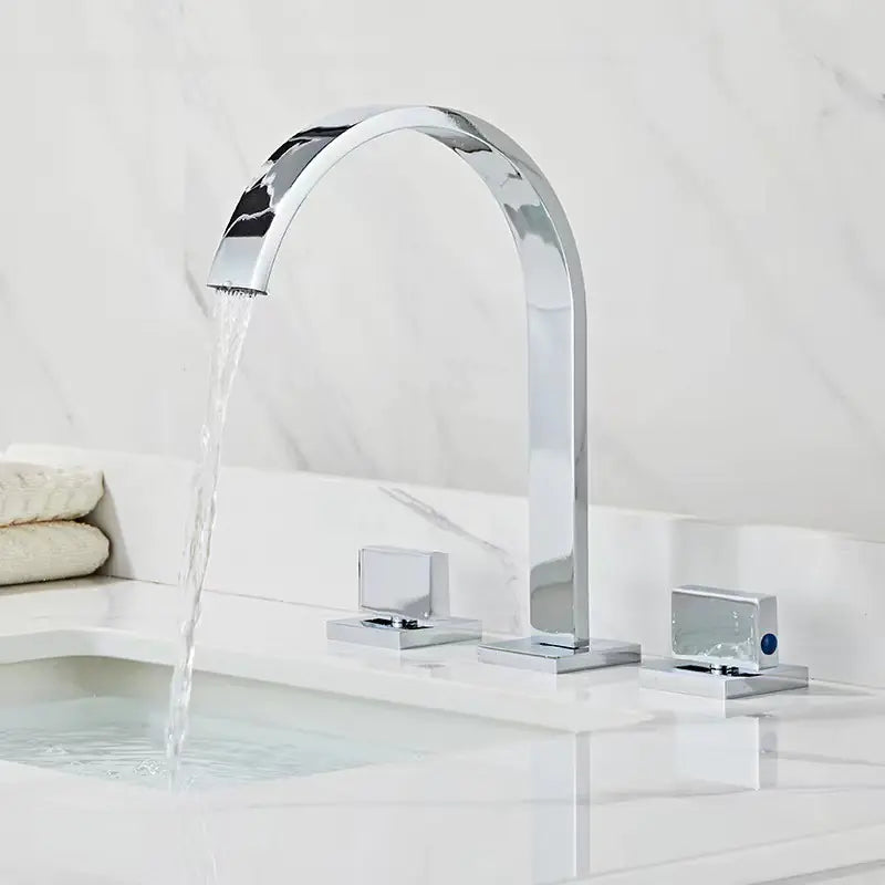 Brushed Gold Double Handle Basin Faucet with Three Holes