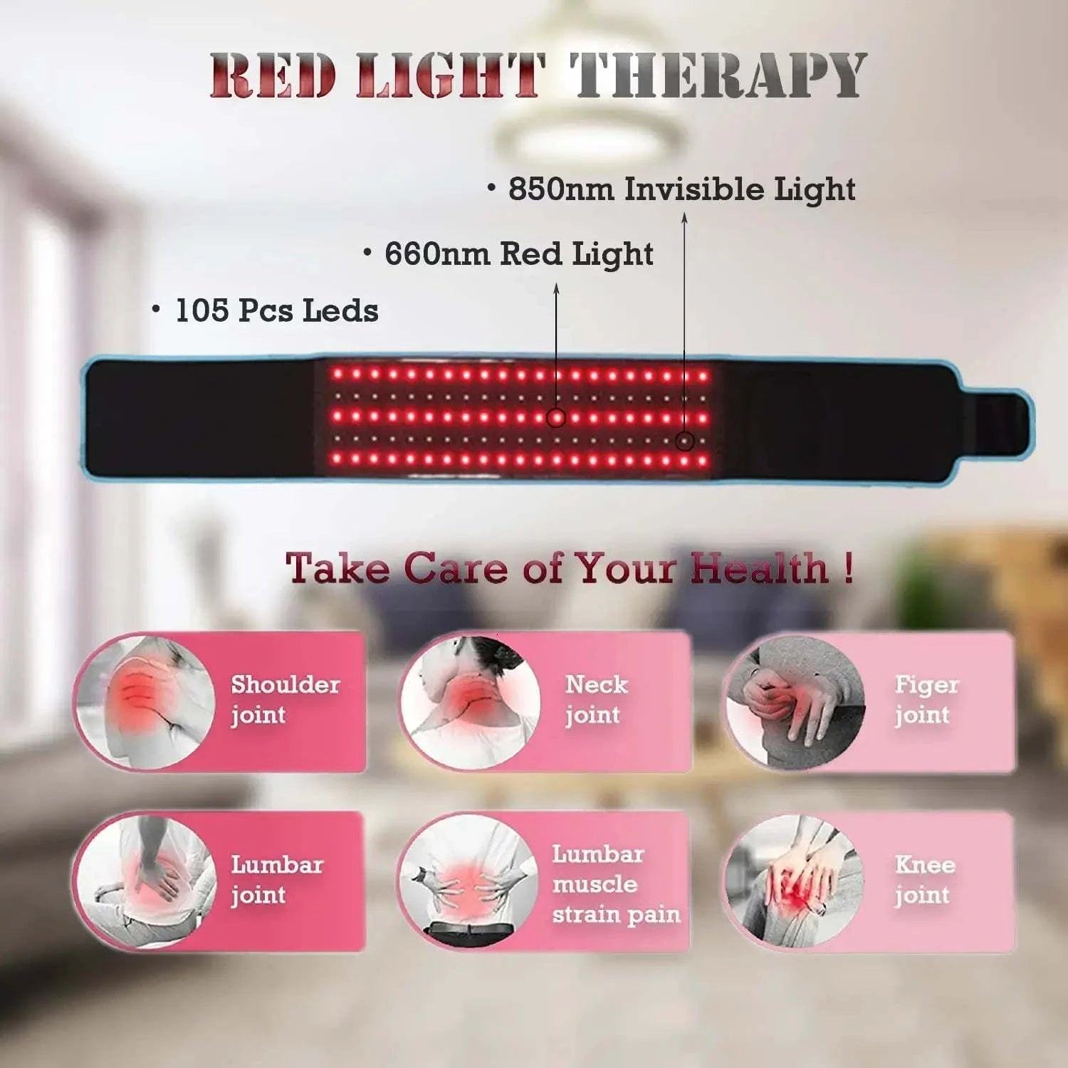 Red ＆Infrared LED Light Therapy Belt 850nm 660nm Back Pain Relief Wrap Burn Fat Wrap Slimming Machine Waist Heat Pad Full Body - BeautySecretPlus