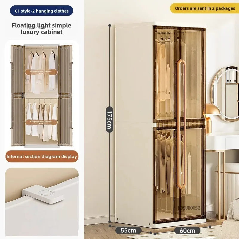 Light Luxury Hanging Wardrobes Bedroom Simple Assembly Clothes Storage Cabinet Large Capacity Rental Room Wardrobe Furniture