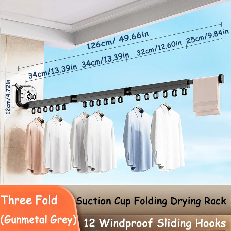 Sucker Wall-Mounted Foldable Aluminum Alloy Clothes Drying Rack for Balcony Bedroom Living Room Space Saver Travel Drying Rack