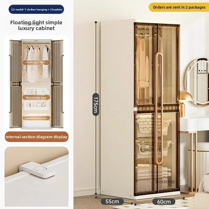 Light Luxury Hanging Wardrobes Bedroom Simple Assembly Clothes Storage Cabinet Large Capacity Rental Room Wardrobe Furniture