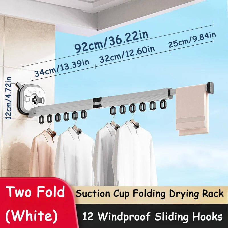 Sucker Wall-Mounted Foldable Aluminum Alloy Clothes Drying Rack for Balcony Bedroom Living Room Space Saver Travel Drying Rack
