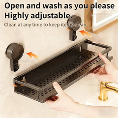 High Quality Aluminum No Drill Bathroom Organizer Suction Cup Wall Mount Rack with Shelf for Toilet and Bathroom Space Saving