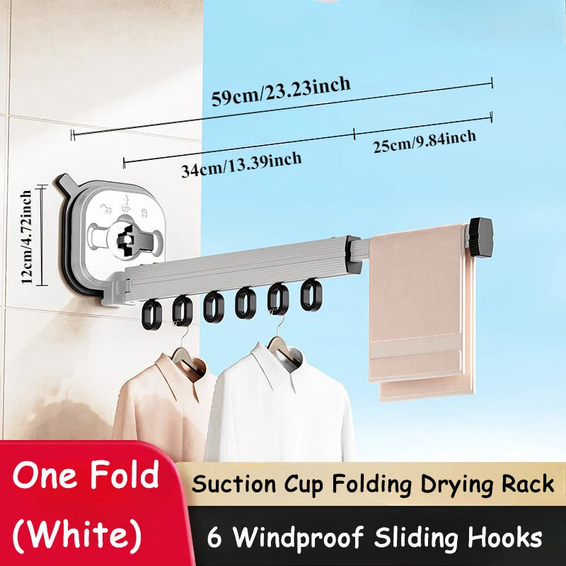Sucker Wall-Mounted Foldable Aluminum Alloy Clothes Drying Rack for Balcony Bedroom Living Room Space Saver Travel Drying Rack