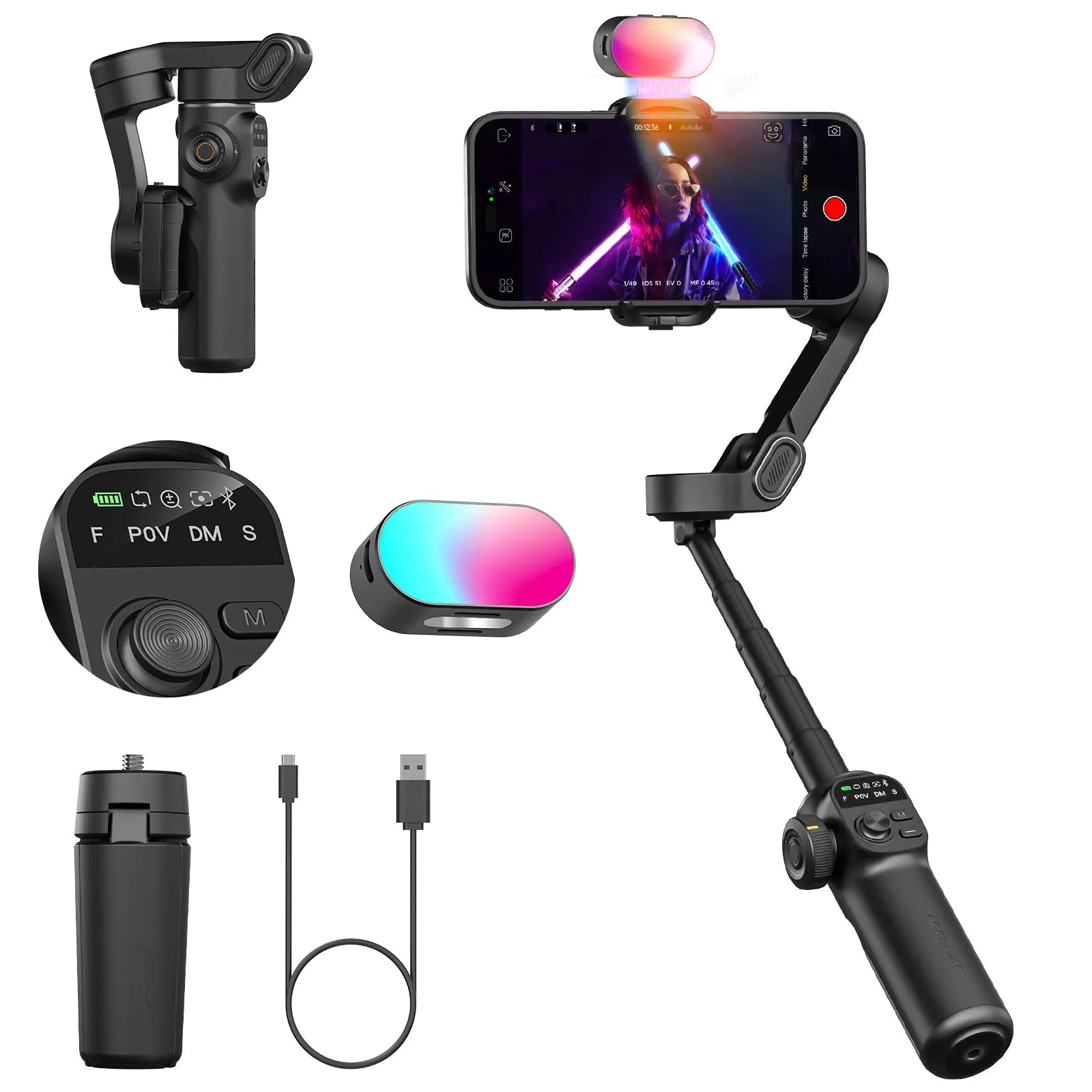 AOCHUAN Smart X2 3 Axis Gimbal Stabilizer For iPhone And Android Smartphone Gimbal With built-in extension pole LED display