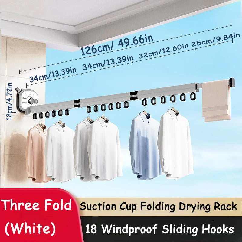 Sucker Wall-Mounted Foldable Aluminum Alloy Clothes Drying Rack for Balcony Bedroom Living Room Space Saver Travel Drying Rack