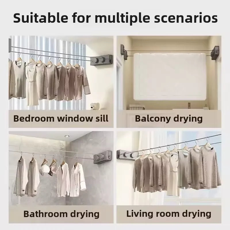 5.1M Retractable Stainless Steel Clothesline Indoor Outdoor Clothes Drying Rack Space Saving Laundry Drying Hanger Double Layer