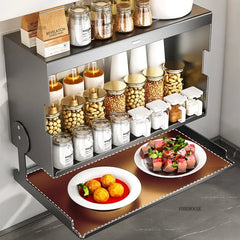 Kitchen Storage Racks Wall Mounted Spice Box Double Layer Foldable Prep Station Magnetic Hook Hanging Cabinet Organizer AA