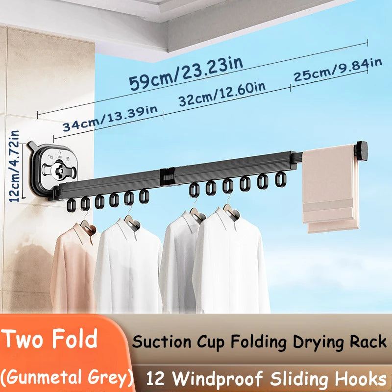 Sucker Wall-Mounted Foldable Aluminum Alloy Clothes Drying Rack for Balcony Bedroom Living Room Space Saver Travel Drying Rack