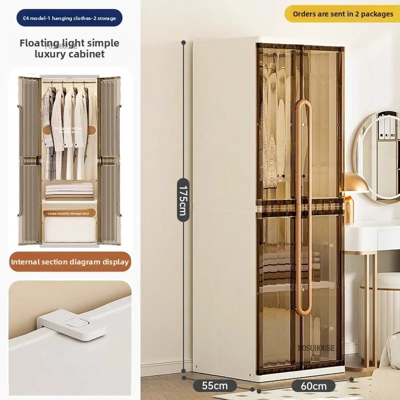 Light Luxury Hanging Wardrobes Bedroom Simple Assembly Clothes Storage Cabinet Large Capacity Rental Room Wardrobe Furniture