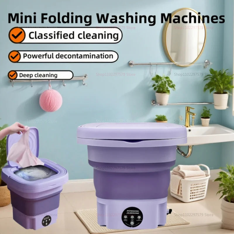 8L Folding Washing Machine Portable Mini Dehydratable Dormitory Student Socks Underwear Panties Home Appliance Free Shipping