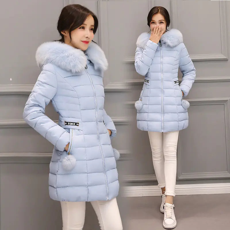 2018 Women's Long Winter Coat with Fur Collar