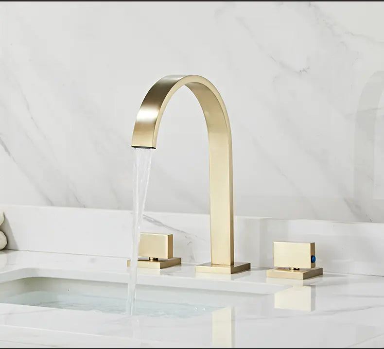 Brushed Gold Double Handle Basin Faucet with Three Holes