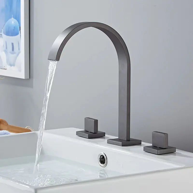 Brushed Gold Double Handle Basin Faucet with Three Holes