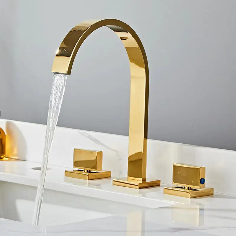 Brushed Gold Double Handle Basin Faucet with Three Holes