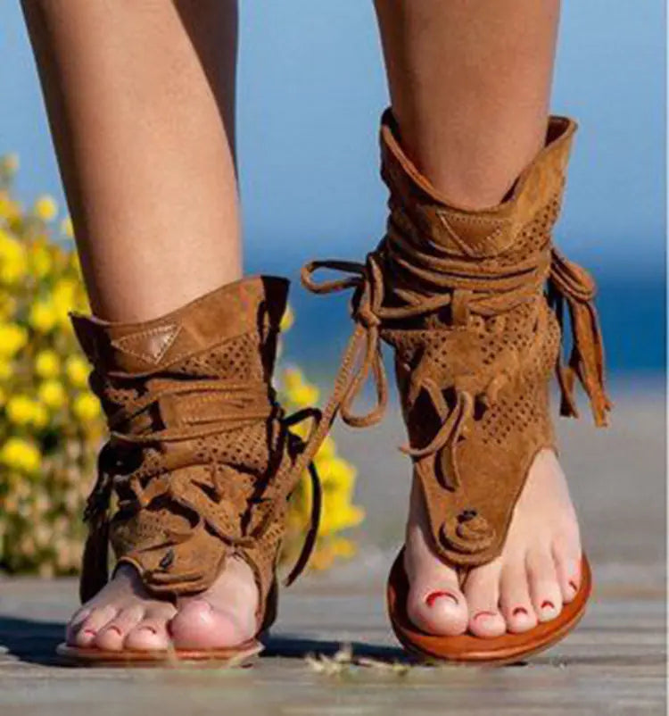 Comfortable Flat Frosted Fringe Sandals
